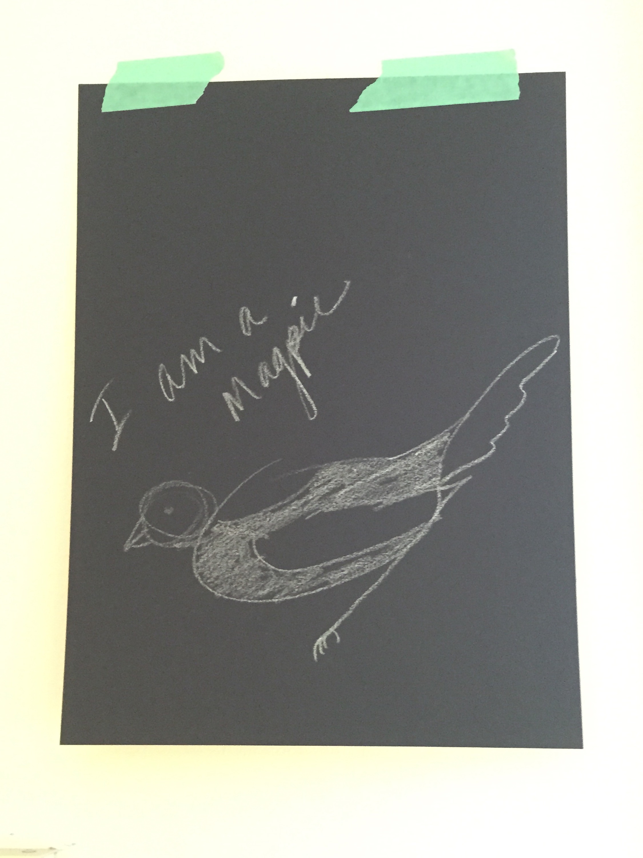 How-To Sketch, I am a Magpie - china marker on black paper